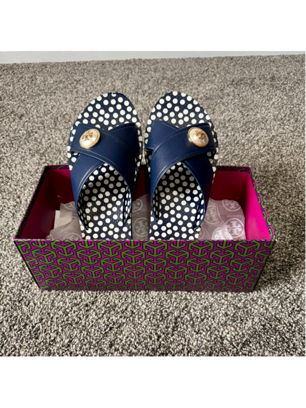 Women's Tory Burch Melody Criss Cross Sandals Navy Sea/New Ivory Size 9 - Picture 2 of 15